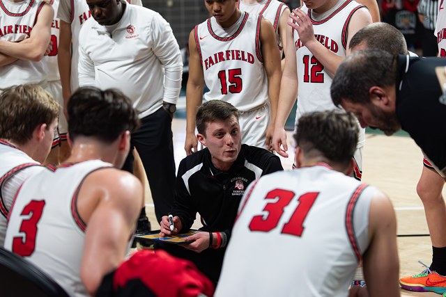 Basketball team huddle